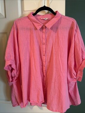 100% Cotton Pink Button-Front Lightweight Blouse